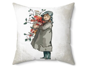 Antique Christmas Spun Polyester Square Pillow