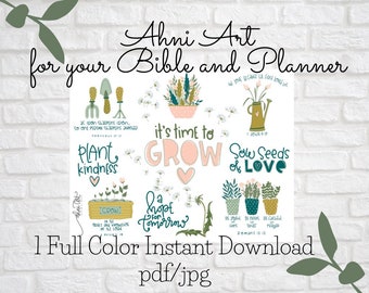 Descarga instantánea del diario bíblico//Arte del planificador//Arte de las Escrituras//Crecer con Dios