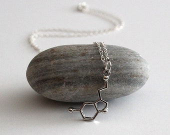 Silver Caffeine Dopamine Serotonin Necklace Science Jewelry Molecule Science Necklace Chemistry Necklace for Women Biology Science Gifts