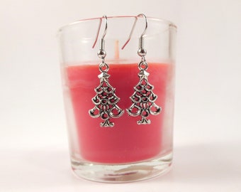 Silver Christmas Tree Earrings, Christmas Jewelry, Dangle Tree Earrings Christmas Earrings for Women, Christmas Gift, Holiday Earrings