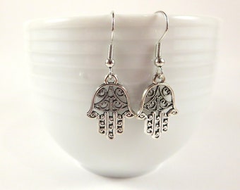 Orecchini a mano Hamsa in argento Hamsa Orecchini pendenti per donne Orecchini di gioielli sacri Orecchini a goccia spirituale Hamsa Jewelry Yoga Orecchini regalo