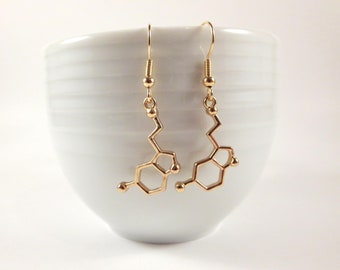 Gold Dangle Serotonin Earrings Science Earrings Drop Biology Earrings Molecule Chemistry Earrings Science Jewelry for Women Science Gifts