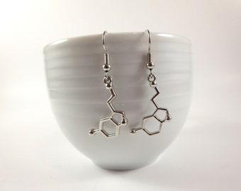 Silver Dangle Serotonin Earrings Science Earrings Drop Biology Earrings Molecule Chemistry Earrings Science Jewelry for Women Science Gifts