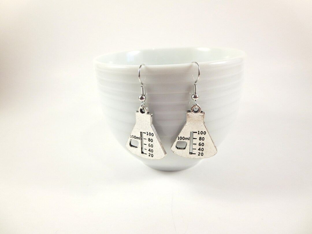 Silver Dangle Beaker Earrings Science Jewelry Chemistry Etsy