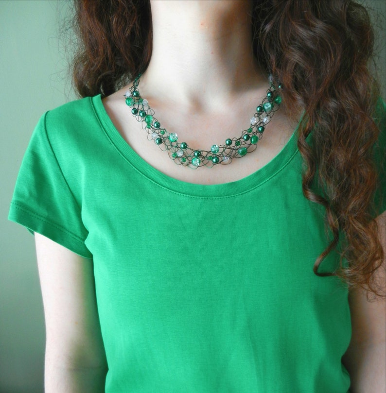 Green Statement Necklace Bead Necklaces for Women Collar Etsy Canada