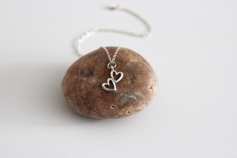Heart Jewelry Personalize Heart Charm Necklace Valentines Day Gift for Girlfriend Valentine Necklace for Women Silver Double Heart Necklace