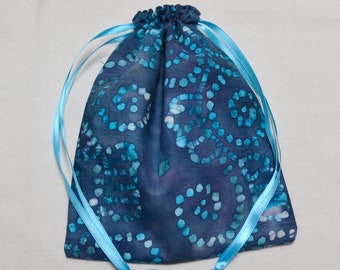 Blue Batik - Drawstring Dice Bag or Gift Pouch, Fully Lined