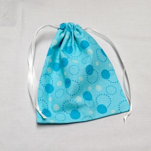 Modern Light Blue Dot Drawstring Dice Bag or Gift Pouch, Fully Lined