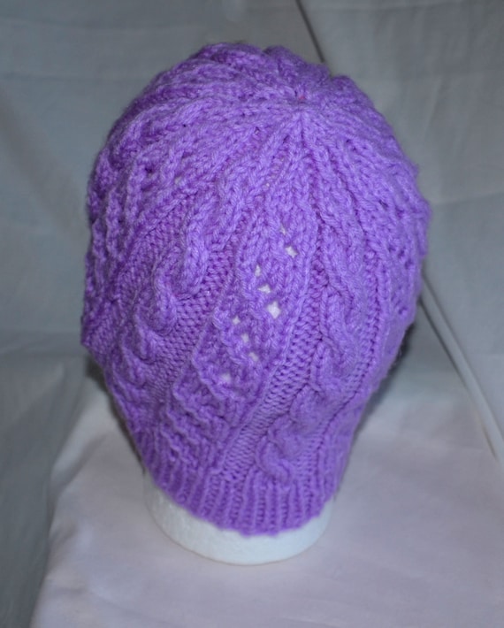 Purple Cabled Knit Hat - Etsy display picture 3