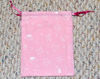 Pink and White Naval Drawstring Dice Bag, Gift Pouch, Fully Lined