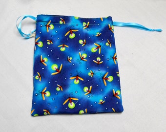 Frolicking Fireflies - Drawstring Dice Bag or Gift Pouch, Fully Lined