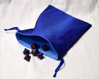 Sparkly Blue Ombre Drawstring Dice Bag, Gift Pouch,   Fully Lined