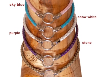 Slim Braided Leather Slip On Tag Collar - Sighthounds , Italian Greyhound, Whippet, Greyhound and all other dog breeds.