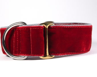 Velvet Dog Collar | 1.5 inch | Wine Red Velvet | Single Loop | Greyhound |  Sighthounds | All Breeds