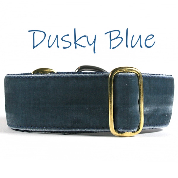 Velvet Dog Collar | 1.5 inch | Dusky Blue Velvet | Adjustable | Greyhound |  Sighthounds | All Breeds