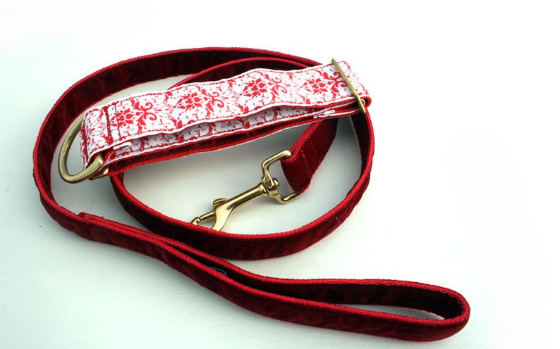 Luxury 1.5 inch wide Dog Collar.. 'DAMASK' Red and White. Sighthound. Galgo. Greyhound. Whippet. Lurcher. Saluki Poodle. Great Dane. etc., image 2