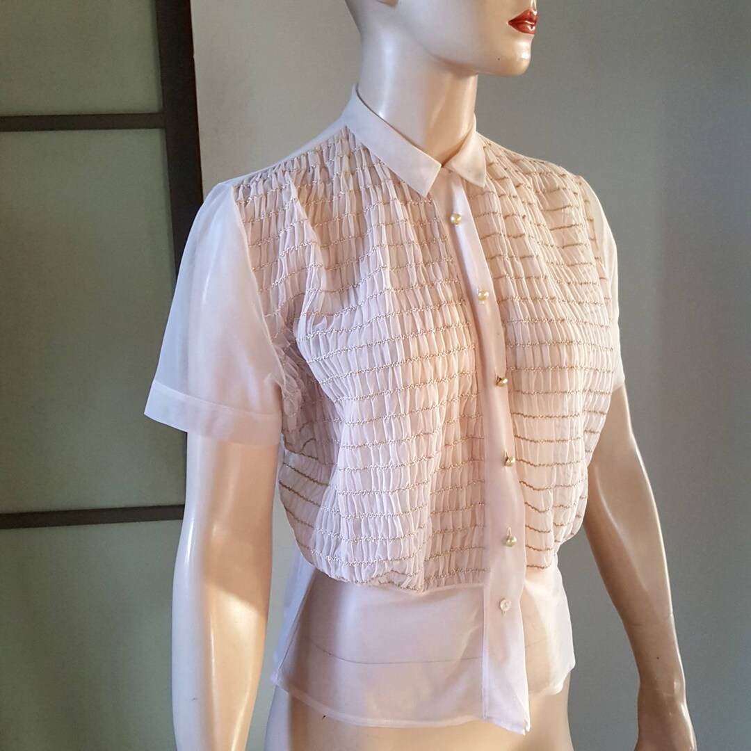 1950s Vintage Light Pink Sheer Blouse With Gold Trim ML Etsy