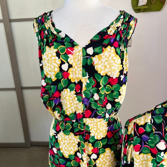 1930s vintage bright floral print silk dress with… - image 3