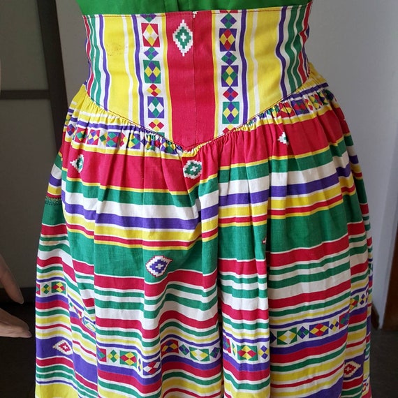 Southwest native print colorful skirt with tie wa… - image 4