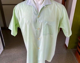 1950s or 60s vintage mint green shirt with a striped Italian style loop collar XL