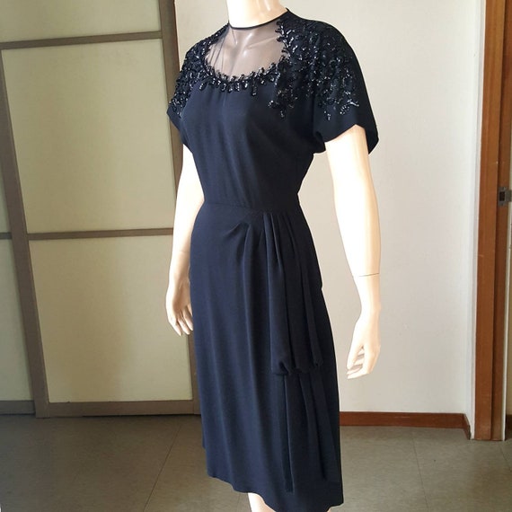 1940s Vintage crepe rayon dress with sequins embe… - image 1