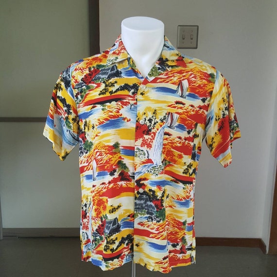 1950s vintage rayon Hawaiian Aloha shirt M
