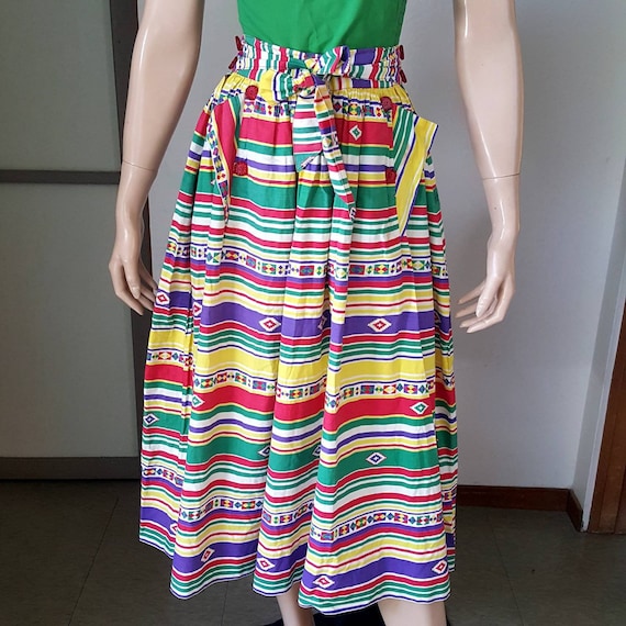 Southwest native print colorful skirt with tie wa… - image 1