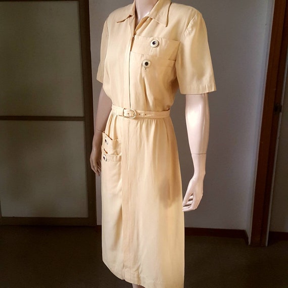 1940s vintage butter color gabardine button front… - image 3