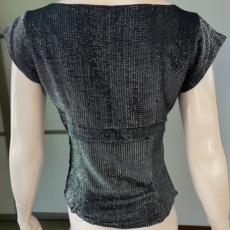 1950s vintage chromspun black and silver lurex blouse with bow S image 4