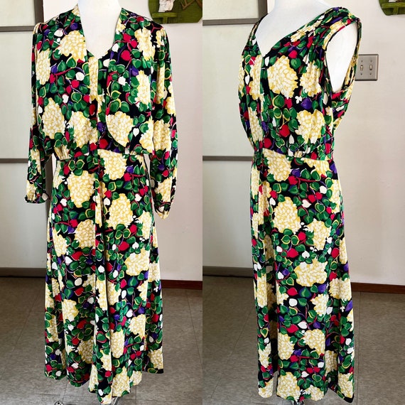 1930s vintage bright floral print silk dress with… - image 2