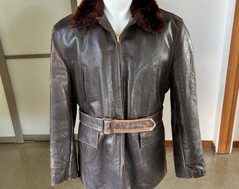 1940s vintage Sears Hercules Outerwear belted heavyweight leather jacket L