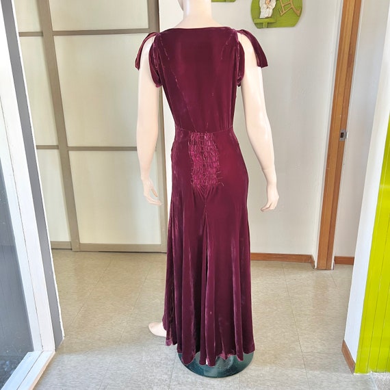 1930s vintage bias cut silk velvet burgundy gown … - image 5