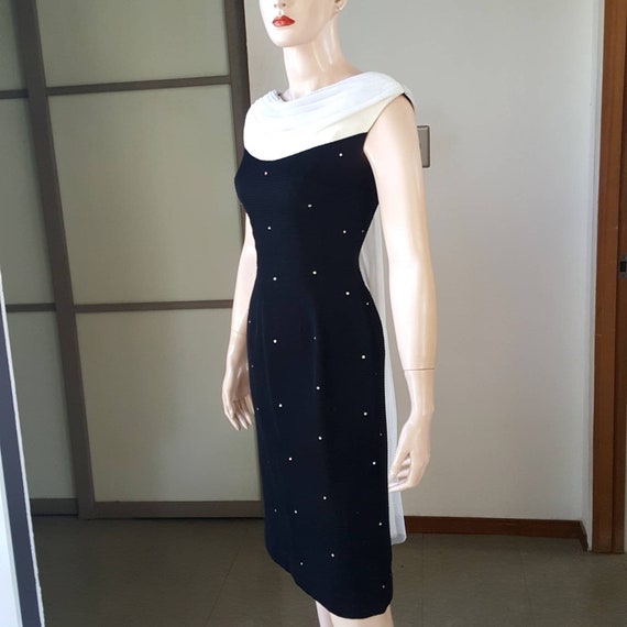 1950s vintage rhinestone sheath wiggle dress with… - image 1