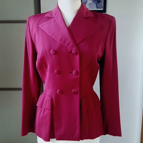 1940s Vintage Fitted Berry Color Gabardine Jacket