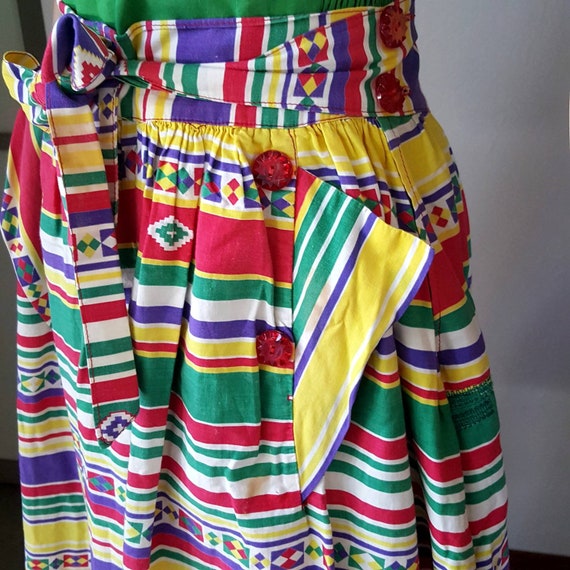 Southwest native print colorful skirt with tie wa… - image 3