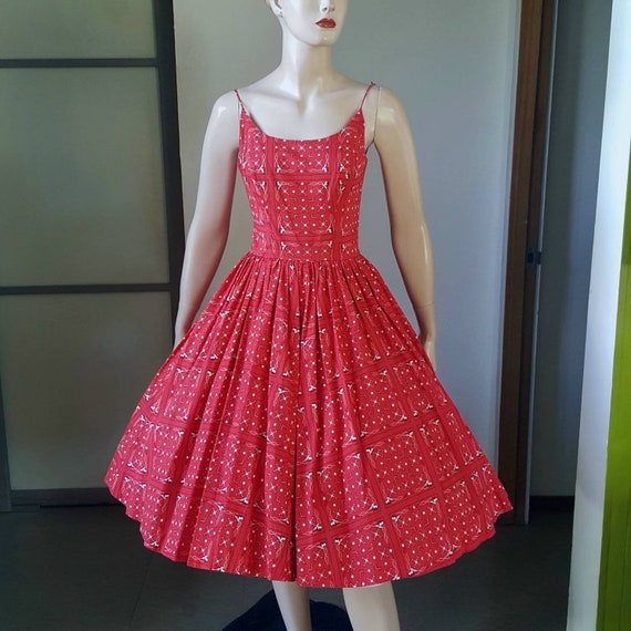 1950s Vintage Nautical Print Spaghetti Strap Sun D