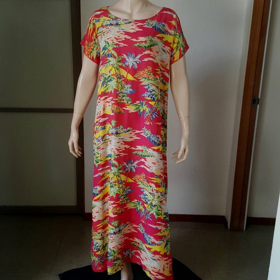 1940s Or 50s Vintage Rayon Hawaiian Dress L