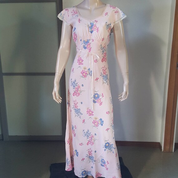 1940s Vintage Floral Print Gown Lounge Dress S