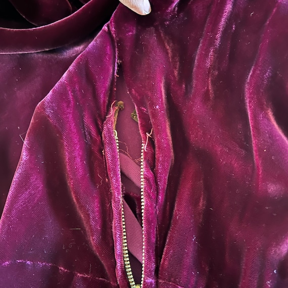 1930s vintage bias cut silk velvet burgundy gown … - image 8