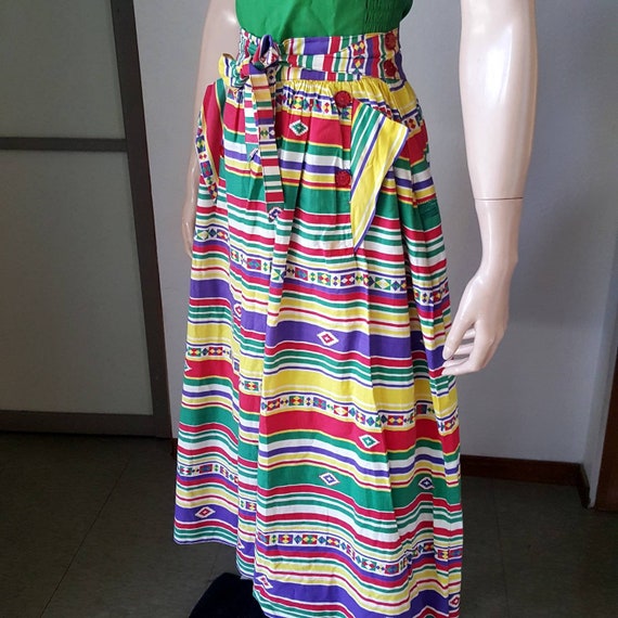 Southwest native print colorful skirt with tie wa… - image 2