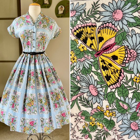 1960s vintage Vicky Vaughn butterfly print dress … - image 1