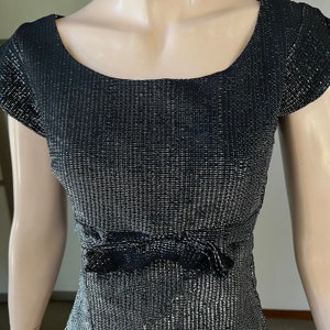 1950s vintage chromspun black and silver lurex blouse with bow S image 2
