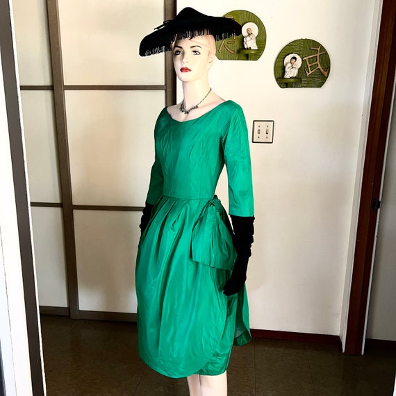 1950s Vintage New Look Green Satin Bubble Sarong Dress With Scoop Back 25W  - Etsy