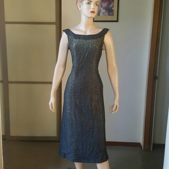 1950s Lurex Wiggle Dress With FishTail Back 27W