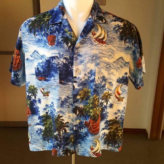 1950s Vintage Rayon Hawaiian Print Aloha Shirt L