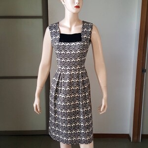 Rhinestone encrusted cotton pique 1950s or 60s Vintage wiggle dress with velvet trim