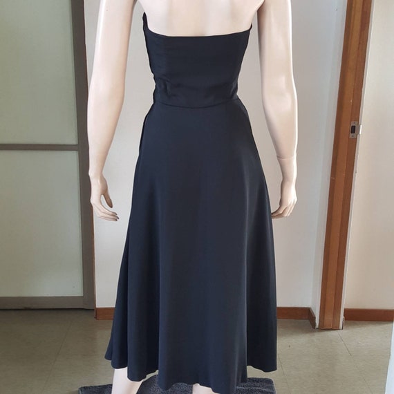 1950s vintage rayon boned strapless dress with rh… - image 6