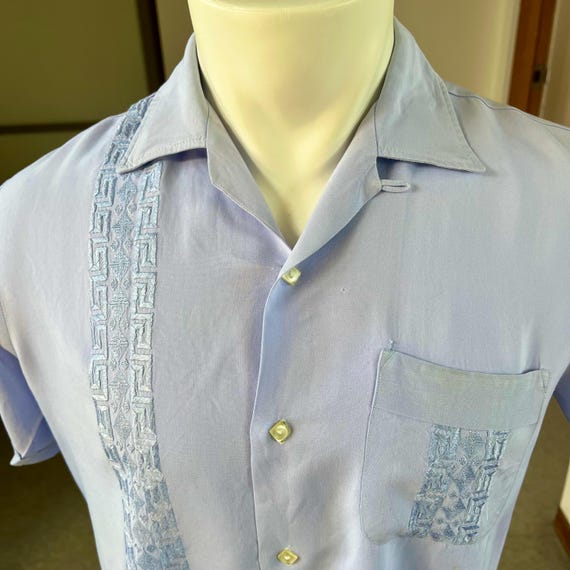 トップス 50s Pilgrim two-tone rayon shirt 1950s Vintage Pilgrim Rayon Shirt With Embroidered Trim M - Etsy
