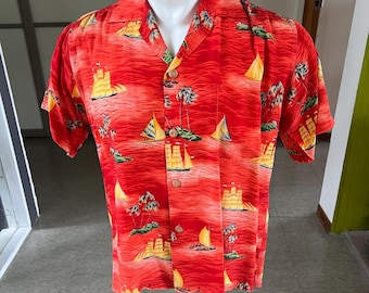 1950s vintage Paradise Hawaii crepe rayon Hawaiian shirt M