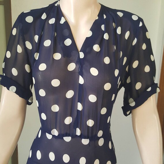 1940s Vintage Sheer Polka Dot Dress 30W